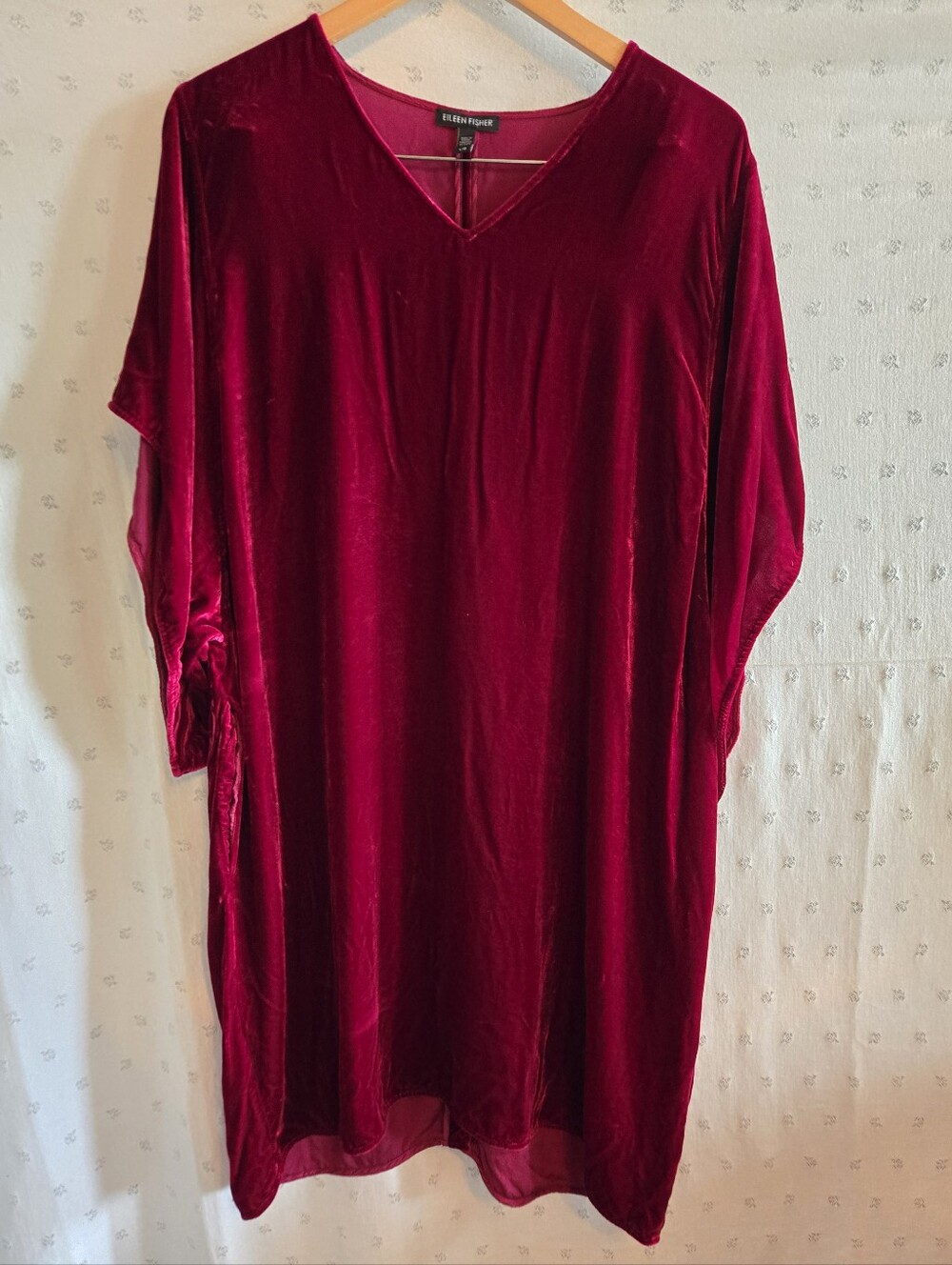 Eileen Fisher Deep Red Velvet V-Neck Tunic Size L